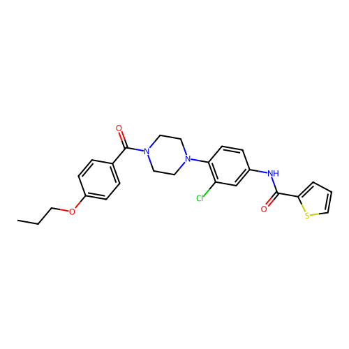 N-[3-chloro-4-[4-(4-propoxybenzoyl)piperazin-1-yl]phenyl]thiophene-2-carboxamide structure