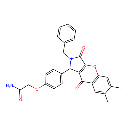 2-[4-(2-benzyl-6,7-dimethyl-3,9-dioxo-1H-chromeno[2,3-c]pyrrol-1-yl)phenoxy]acetamide structure