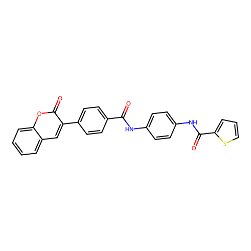 N-[4-[[4-(2-oxochromen-3-yl)benzoyl]amino]phenyl]thiophene-2-carboxamide structure