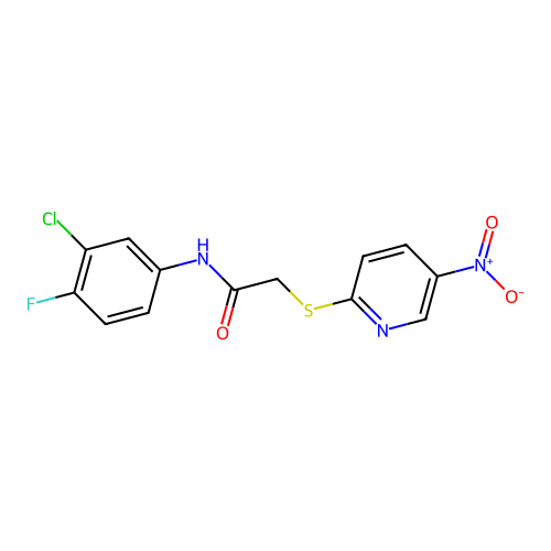 N-(3-chloro-4-fluorophenyl)-2-(5-nitropyridin-2-yl)sulfanylacetamide structure