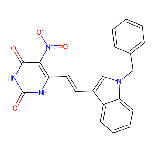 6-[(E)-2-(1-benzyl-1H-indol-3-yl)ethenyl]-5-nitropyrimidine-2,4-diol structure