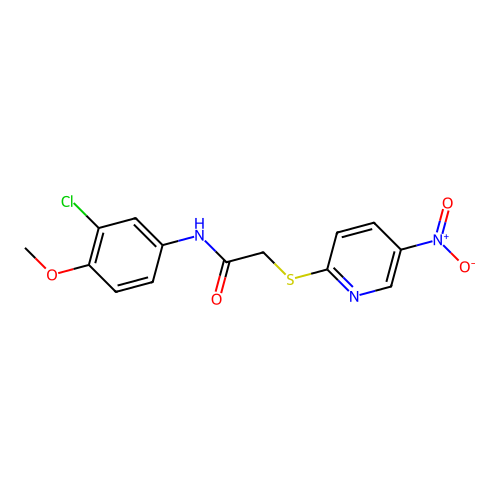 N-(3-chloro-4-methoxyphenyl)-2-(5-nitropyridin-2-yl)sulfanylacetamide structure