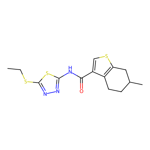 N-(5-(ethylthio)-1,3,4-thiadiazol-2-yl)-6-methyl-4,5,6,7-tetrahydrobenzo[b]thiophene-3-carboxamide structure