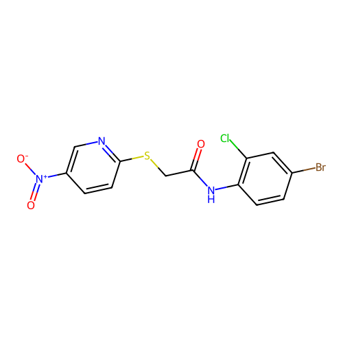 N-(4-bromo-2-chlorophenyl)-2-(5-nitropyridin-2-yl)sulfanylacetamide structure