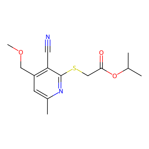 Propan-2-yl {[3-cyano-4-(methoxymethyl)-6-methylpyridin-2-yl]sulfanyl}acetate structure