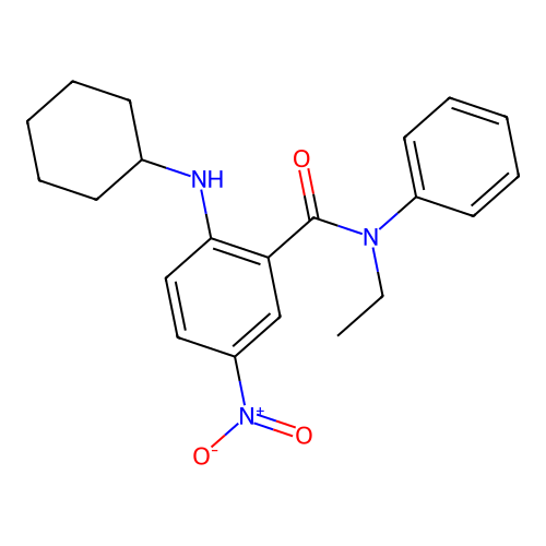 2-(cyclohexylamino)-N-ethyl-5-nitro-N-phenylbenzamide structure