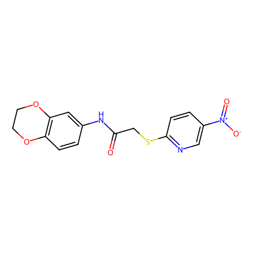 N-(2,3-dihydro-1,4-benzodioxin-6-yl)-2-(5-nitropyridin-2-yl)sulfanylacetamide structure