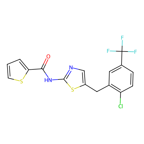 N-{5-[2-chloro-5-(trifluoromethyl)benzyl]-1,3-thiazol-2-yl}-2-thiophenecarboxamide structure