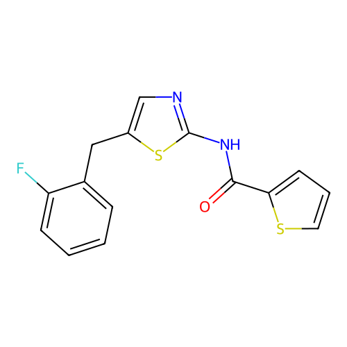 N-[5-[(2-fluorophenyl)methyl]-1,3-thiazol-2-yl]thiophene-2-carboxamide structure