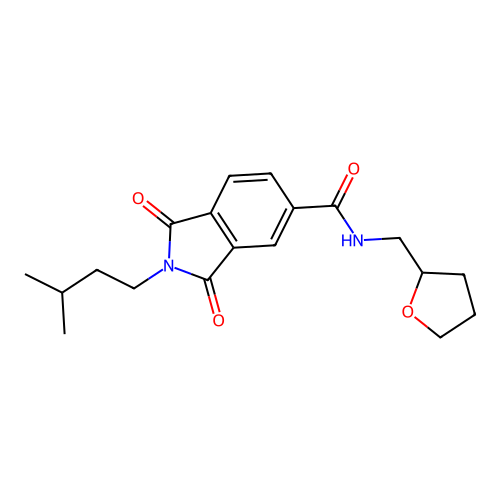 2-(3-methylbutyl)-1,3-dioxo-N-(oxolan-2-ylmethyl)isoindole-5-carboxamide structure