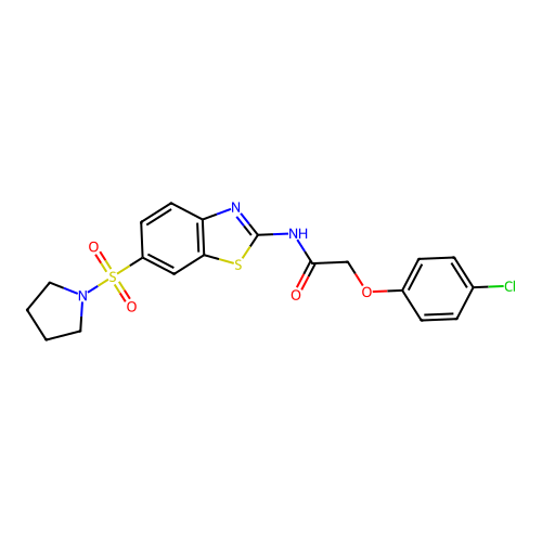 2-(4-chlorophenoxy)-N-[6-(pyrrolidinylsulfonyl)benzothiazol-2-yl]acetamide structure
