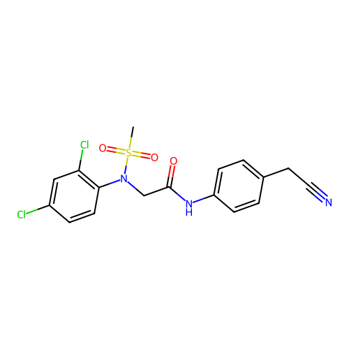 N-[4-(cyanomethyl)phenyl]-2-(2,4-dichloro-N-methylsulfonylanilino)acetamide structure