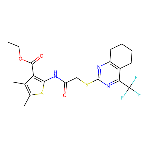 Ethyl 4,5-dimethyl-2-[[2-[[5,6,7,8-tetrahydro-4-(trifluoromethyl)-2-quinazolinyl]thio]acetyl]amino]-3-thiophenecarboxylate structure