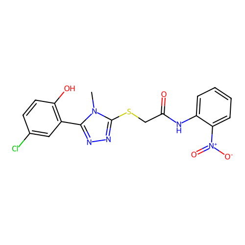 2-((5-(5-chloro-2-hydroxyphenyl)-4-methyl-4H-1,2,4-triazol-3-yl)thio)-N-(2-nitrophenyl)acetamide structure