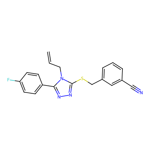 3-[[5-(4-fluorophenyl)-4-prop-2-enyl-1,2,4-triazol-3-yl]sulfanylmethyl]benzonitrile structure