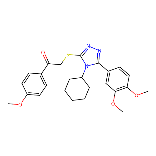 2-[[4-cyclohexyl-5-(3,4-dimethoxyphenyl)-1,2,4-triazol-3-yl]sulfanyl]-1-(4-methoxyphenyl)ethanone structure