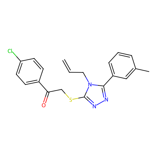 1-(4-chlorophenyl)-2-[[5-(3-methylphenyl)-4-prop-2-enyl-1,2,4-triazol-3-yl]sulfanyl]ethanone structure