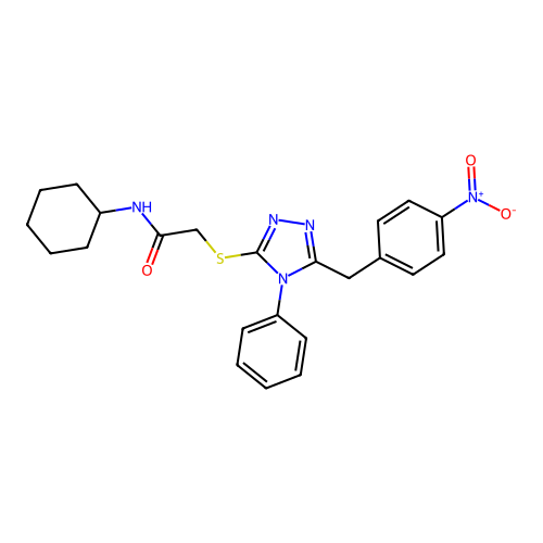 N-cyclohexyl-2-[[5-[(4-nitrophenyl)methyl]-4-phenyl-1,2,4-triazol-3-yl]sulfanyl]acetamide structure