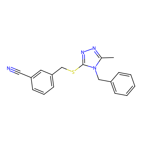 3-[(4-Benzyl-5-methyl-1,2,4-triazol-3-yl)sulfanylmethyl]benzonitrile structure