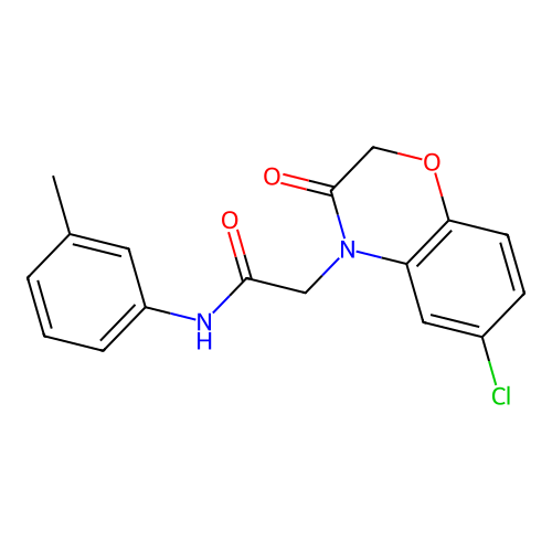 2-(6-chloro-3-oxo-1,4-benzoxazin-4-yl)-N-(3-methylphenyl)acetamide structure