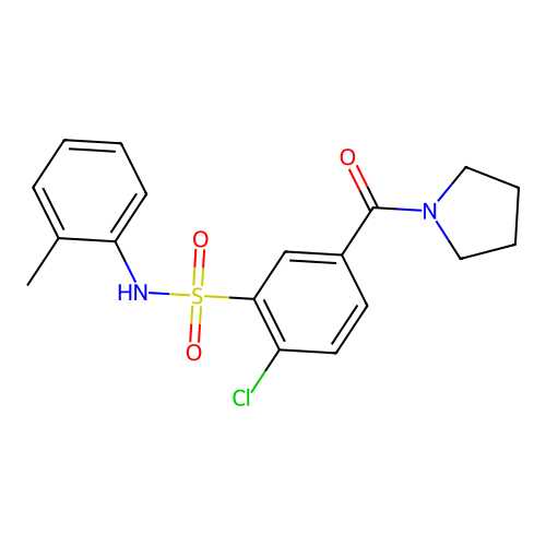 2-chloro-N-(2-methylphenyl)-5-(pyrrolidine-1-carbonyl)benzenesulfonamide structure