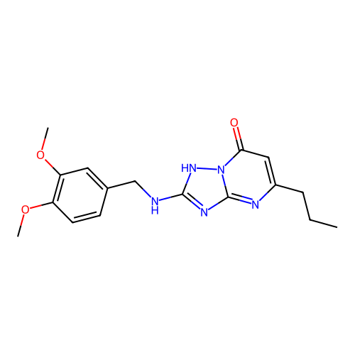 2-[(3,4-dimethoxybenzyl)amino]-5-propyl[1,2,4]triazolo[1,5-a]pyrimidin-7(4H)-one structure