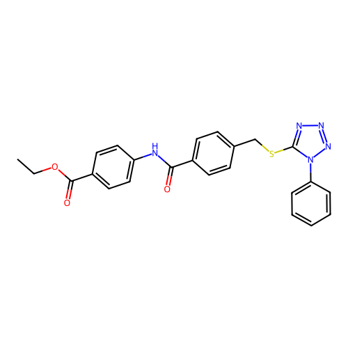 Ethyl 4-[[4-[(1-phenyltetrazol-5-yl)sulfanylmethyl]benzoyl]amino]benzoate structure