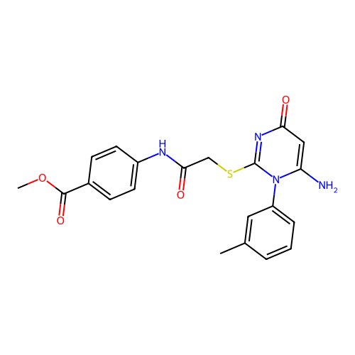 methyl 4-(2-((6-amino-4-oxo-1-(m-tolyl)-1,4-dihydropyrimidin-2-yl)thio)acetamido)benzoate structure