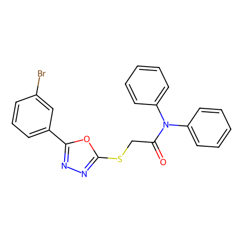 2-[[5-(3-bromophenyl)-1,3,4-oxadiazol-2-yl]sulfanyl]-N,N-diphenylacetamide structure