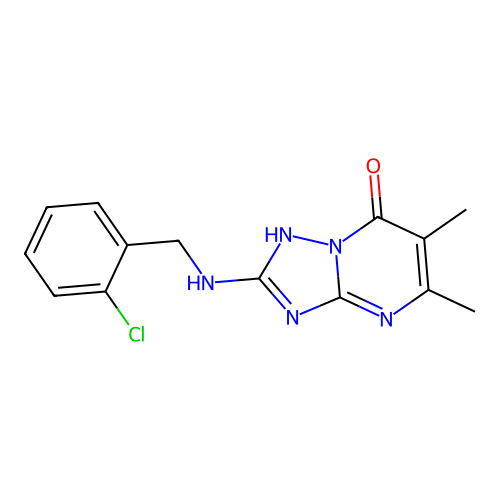 2-[(2-chlorobenzyl)amino]-5,6-dimethyl[1,2,4]triazolo[1,5-a]pyrimidin-7(4H)-one structure