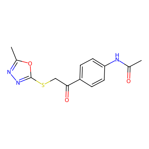 N-[4-[2-[(5-methyl-1,3,4-oxadiazol-2-yl)sulfanyl]acetyl]phenyl]acetamide structure