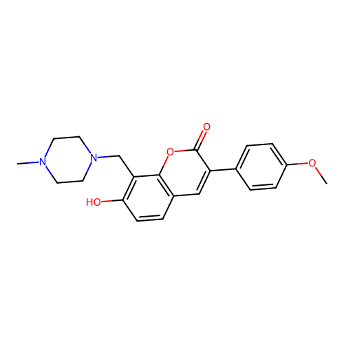 7-hydroxy-3-(4-methoxyphenyl)-8-((4-methylpiperazin-1-yl)methyl)-2H-chromen-2-one structure