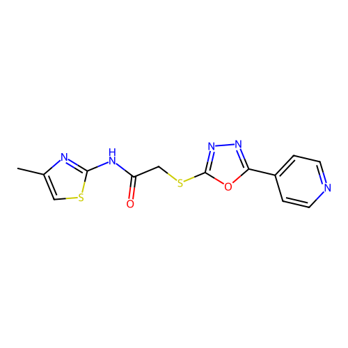 N-(4-methyl-2-thiazolyl)-2-[(5-pyridin-4-yl-1,3,4-oxadiazol-2-yl)thio]acetamide structure