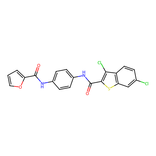 N-(4-{[(3,6-dichloro-1-benzothien-2-yl)carbonyl]amino}phenyl)-2-furamide structure