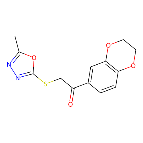 1-(2,3-dihydro-1,4-benzodioxin-6-yl)-2-[(5-methyl-1,3,4-oxadiazol-2-yl)sulfanyl]ethanone structure