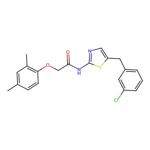 N-[5-[(3-chlorophenyl)methyl]-1,3-thiazol-2-yl]-2-(2,4-dimethylphenoxy)acetamide structure