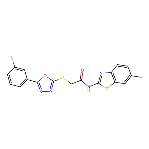2-[[5-(3-fluorophenyl)-1,3,4-oxadiazol-2-yl]sulfanyl]-N-(6-methyl-1,3-benzothiazol-2-yl)acetamide structure