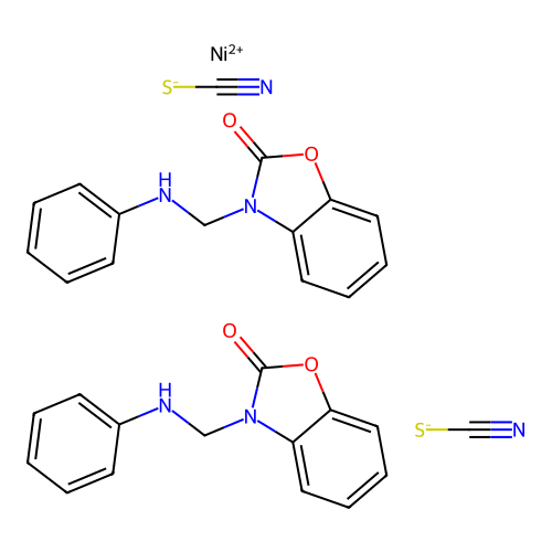 Nickel(2+) thiocyanate--3-(anilinomethyl)-1,3-benzoxazol-2(3H)-one (1/2/2) structure