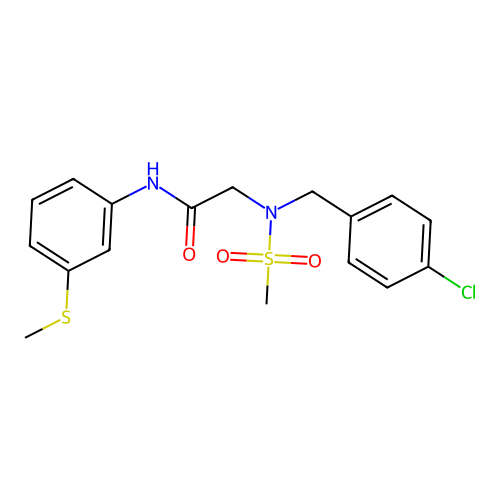 2-[(4-chlorophenyl)methyl-methylsulfonylamino]-N-(3-methylsulfanylphenyl)acetamide structure