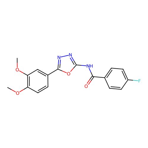 N-[5-(3,4-dimethoxyphenyl)-1,3,4-oxadiazol-2-yl]-4-fluorobenzamide structure