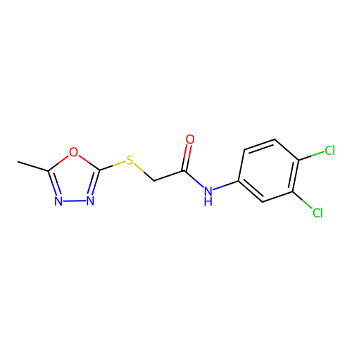 N-(3,4-dichlorophenyl)-2-[(5-methyl-1,3,4-oxadiazol-2-yl)sulfanyl]acetamide structure