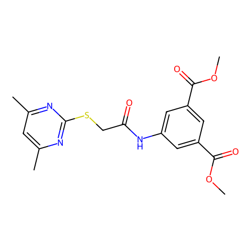 Dimethyl 5-({[(4,6-dimethyl-2-pyrimidinyl)sulfanyl]acetyl}amino)isophthalate structure
