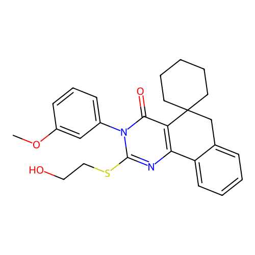 2-(2-hydroxyethylsulfanyl)-3-(3-methoxyphenyl)spiro[6H-benzo[h]quinazoline-5,1'-cyclohexane]-4-one structure