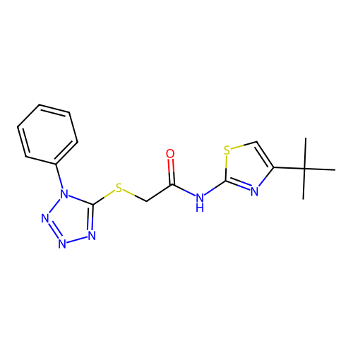 N-(4-tert-butyl-1,3-thiazol-2-yl)-2-(1-phenyltetrazol-5-yl)sulfanylacetamide structure