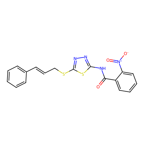2-nitro-N-[5-[(E)-3-phenylprop-2-enyl]sulfanyl-1,3,4-thiadiazol-2-yl]benzamide structure