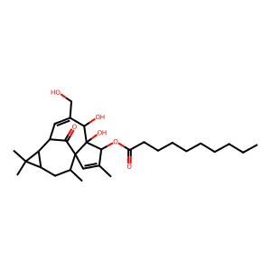 Decanoic acid, 1a,2,5,5a,6,9,10,10a-octahydro-5,5a-dihydroxy-4-(hydroxymethyl)-1,1,7,9-tetramethyl-11-oxo-1H-2,8a-methanocyclopenta(a)cyclopropa(e)cyclodecen-6-yl ester, (1aR-(1aalpha,2beta,5beta,5abeta,6beta,8aalpha,9alpha,10aalpha))- structure