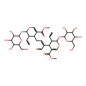 methyl (2S,3R)-3-ethenyl-4-[3-[(2S,3R,4R)-3-ethenyl-5-methoxycarbonyl-2-[(2S,3R,4S,5S,6R)-3,4,5-trihydroxy-6-(hydroxymethyl)oxan-2-yl]oxy-3,4-dihydro-2H-pyran-4-yl]-4-oxobut-2-enyl]-2-[(2S,3R,4S,5S,6R)-3,4,5-trihydroxy-6-(hydroxymethyl)oxan-2-yl]oxy-3,4-dihydro-2H-pyran-5-carboxylate structure