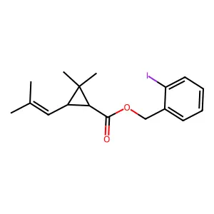 Cyclopropanecarboxylic acid, 2,2-dimethyl-3-(2-methyl-1-propenyl)-, (2-iodophenyl)methyl ester, (1R-trans)- structure