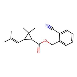 Cyclopropanecarboxylic acid, 2,2-dimethyl-3-(2-methyl-1-propenyl)-, (2-cyanophenyl)methyl ester, (1R-trans)- structure