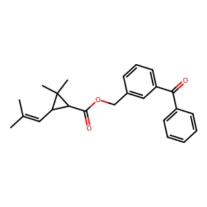 Cyclopropanecarboxylic acid, 2,2-dimethyl-3-(2-methyl-1-propenyl)-, (3-benzoylphenyl)methyl ester, (1R,3R)- structure